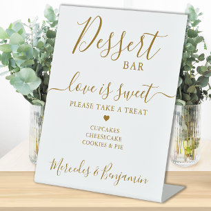 Love Sweet Personalised Gold Wedding Dessert Bar Pedestal Sign