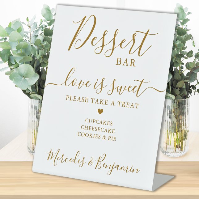 Love Sweet Personalised Gold Wedding Dessert Bar Pedestal Sign (Creator Uploaded)
