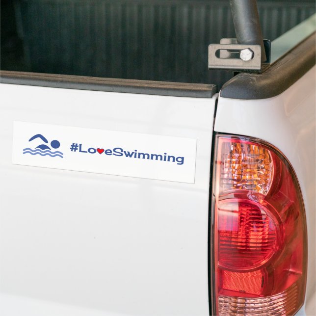 Love swimming blue on white bumper sticker (On Truck)