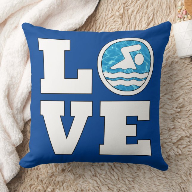 LOVE Swimming Cute Swimmer or Swim Team Coach Cushion (Blanket)