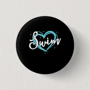 Love Swimming Swim Team Heart Lover Blue Swimmer 3 Cm Round Badge