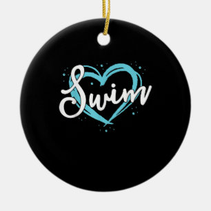 Love Swimming Swim Team Heart Lover Blue Swimmer Ceramic Ornament