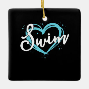 Love Swimming Swim Team Heart Lover Blue Swimmer Ceramic Ornament