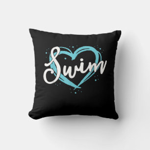 Love Swimming Swim Team  Heart Lover Blue Swimmer Cushion