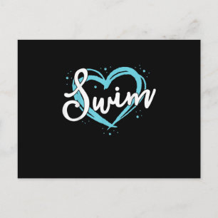 Love Swimming Swim Team Heart Lover Blue Swimmer Invitation Postcard