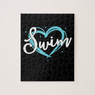Love Swimming Swim Team Heart Lover Blue Swimmer Jigsaw Puzzle