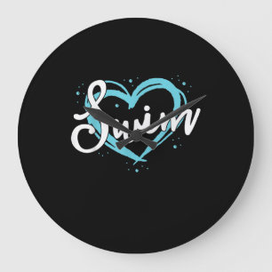 Love Swimming Swim Team  Heart Lover Blue Swimmer Large Clock