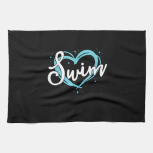 Love Swimming Swim Team Heart Lover Blue Swimmer Tea Towel