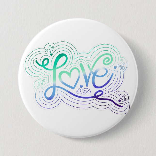 Love Swirl Doodle Gay Men's Pride Flag Lettering 7.5 Cm Round Badge (Front)