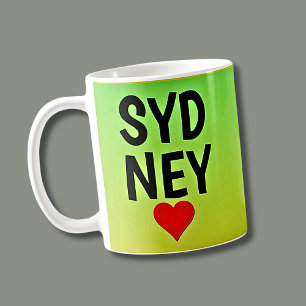 Love Sydney (or your text) Heart on Green Gold Coffee Mug
