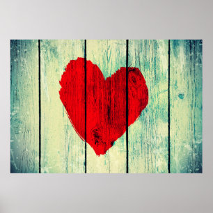 Love symbol on old wooden wall poster