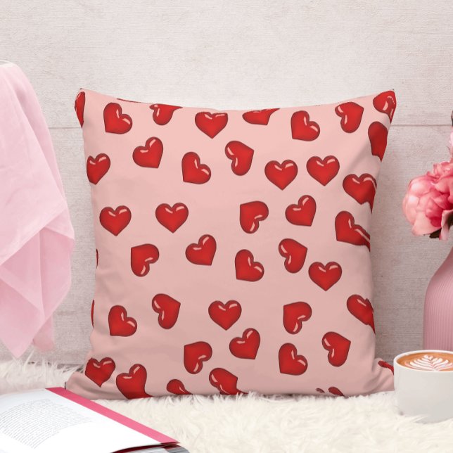 Love symphone: Red hearts pattern on vibrant pink Cushion (Creator Uploaded)