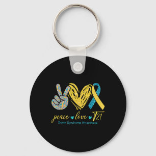 Love T21 Blue Yellow Ribbon Down Syndrome Awarenes Key Ring