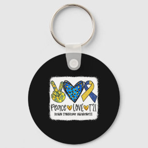 Love T21 Cure Blue Yellow Down Syndrome Awareness Key Ring