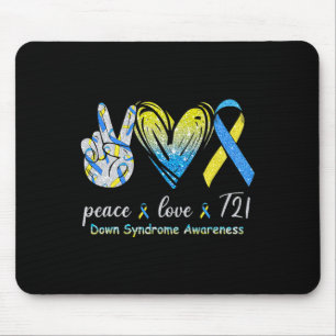 Love T21 Down Syndrome Awareness Blue Yellow Ribbo Mouse Pad