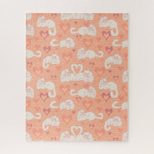 Love Tail of Cats with Heart and Stripes Peach Jigsaw Puzzle