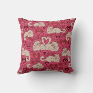 Love Tail of Cats with Heart and Stripes Pink Cushion