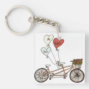 Love tandem bike with balloons keychain