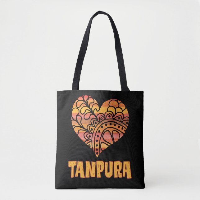 Love Tanpura Orange Mandala Heart Indian Music Tote Bag (Front)
