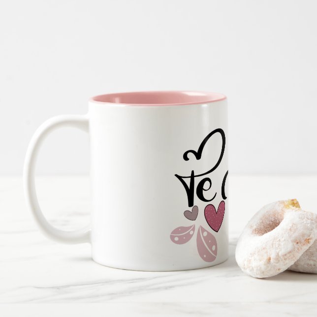 Love te amo Valentine day vibes Two-Tone Coffee Mug (With Donut)