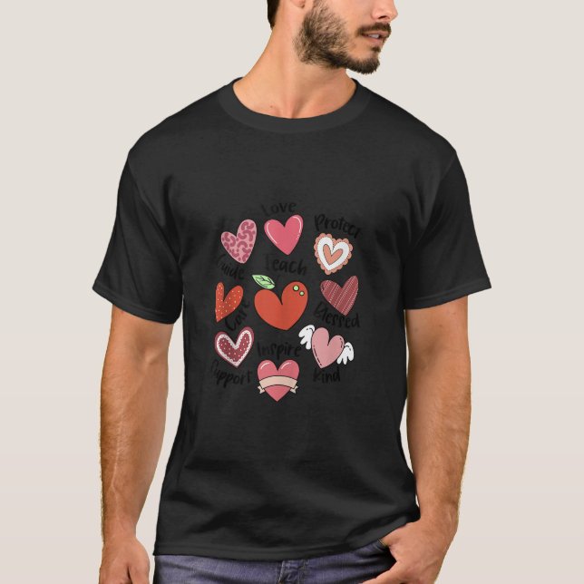 Love Teach Inspire Hearts Candy Cute Valentines Da T-Shirt (Front)