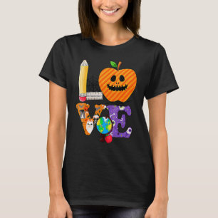 Love Teacher Apple Scary Face Teacher Halloween T-Shirt