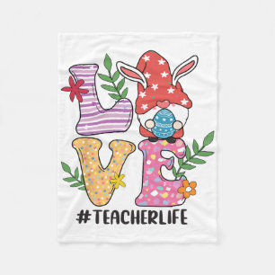 Love Teacher Life Gnome Bunny Happy Easter Day Men Fleece Blanket