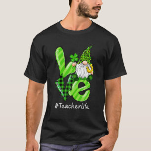 LOVE Teacher Life Gnome Leopard Shamrock St T-Shirt