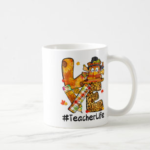 Love Teacher Life Happy Fall Y'all Turkey Teacher Coffee Mug