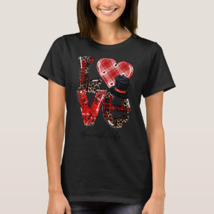 Love Teacher Life Leopard Buffalo Heart Valentines T-Shirt