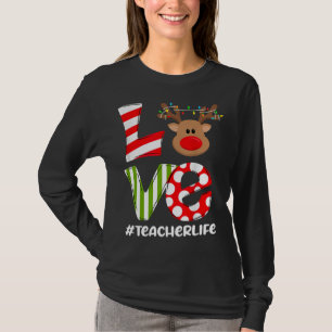 Love Teacher Life Reindeer Santa Hat Teacher Chris T-Shirt