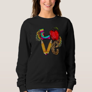 Love Teacher Pencil Leopard Back To School Teacher Sweatshirt