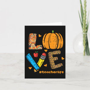 Love Teacher Pumpkin Leopard Fall Autumn Thanksgiv Card