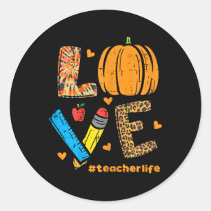 Love Teacher Pumpkin Leopard Fall Autumn Thanksgiv Classic Round Sticker