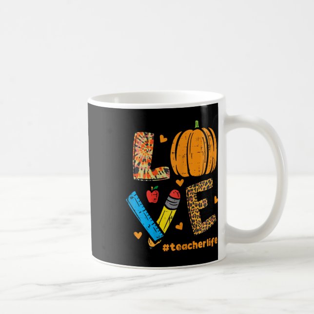 Love Teacher Pumpkin Leopard Fall Autumn Thanksgiv Coffee Mug (Right)