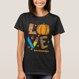 Love Teacher Pumpkin Leopard Fall Autumn Thanksgiv T-Shirt