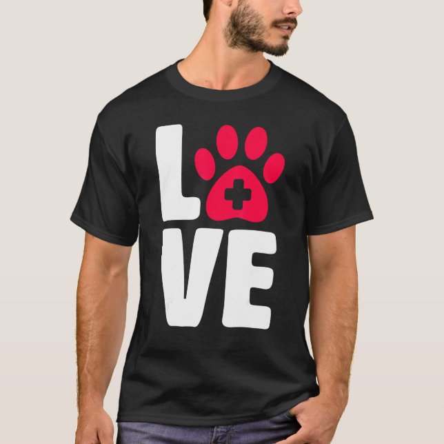 Love Teacher School Teaching Educator Red Dog Paw  T-Shirt (Front)