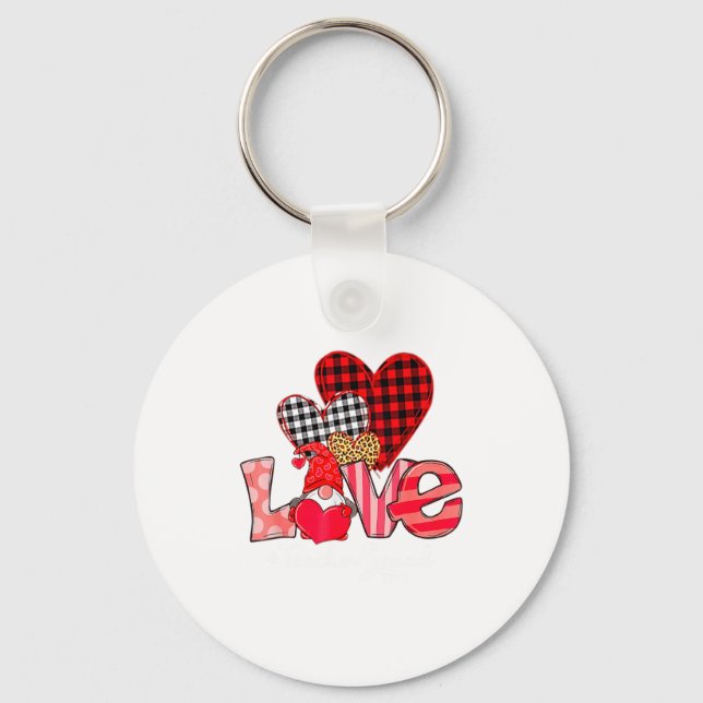 Love Teacher Squad Gnome Hearts Valentines Gnome T Key Ring (Front)