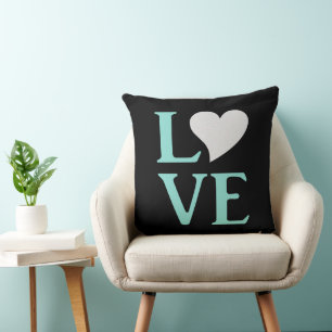 Love Teal Blue & Black Wedding Shower Party Cushion