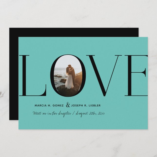 Love Teal Blue Photo Save The Date (Front/Back)