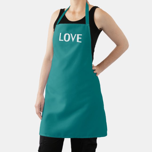 Love, teal blue white apron (Insitu)