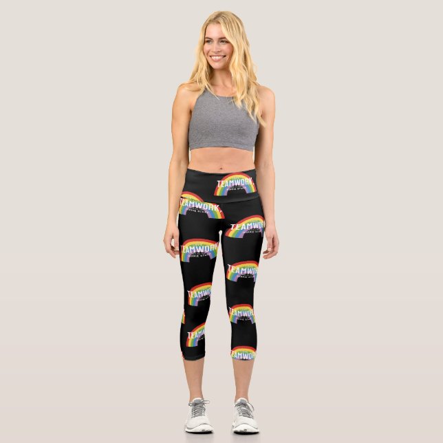 Love, teamwork, and all that hippie stuff capri leggings (Front)
