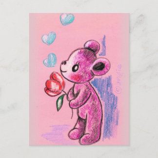 Love Teddy Bear With Tulip Postcard