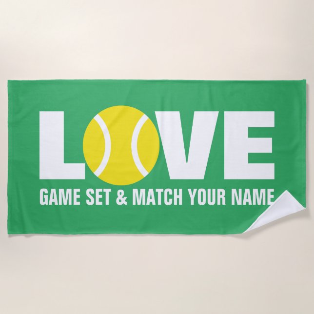 LOVE tennis ball beach towel with custom name (Front)