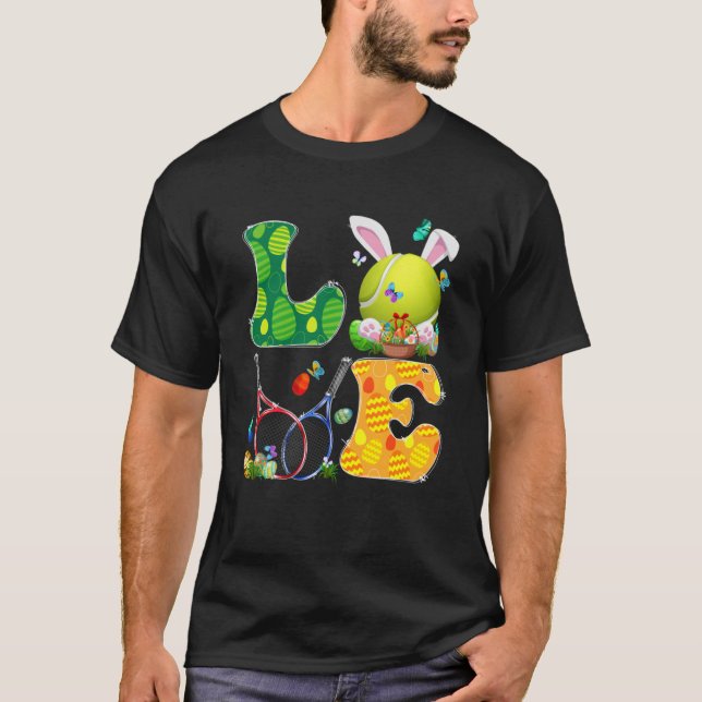 Love Tennis Ball & Rackets Bunny Ears Easter Day B T-Shirt (Front)