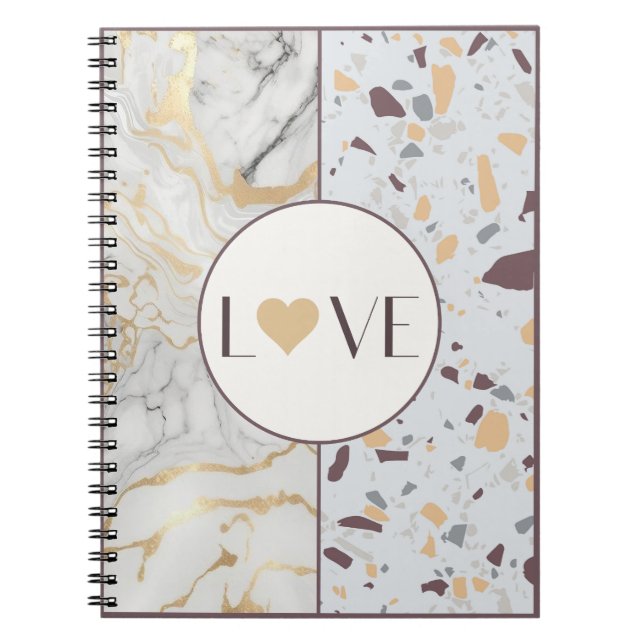 Love Terazzo-Marble Notebook with Gold Heart  (Front)