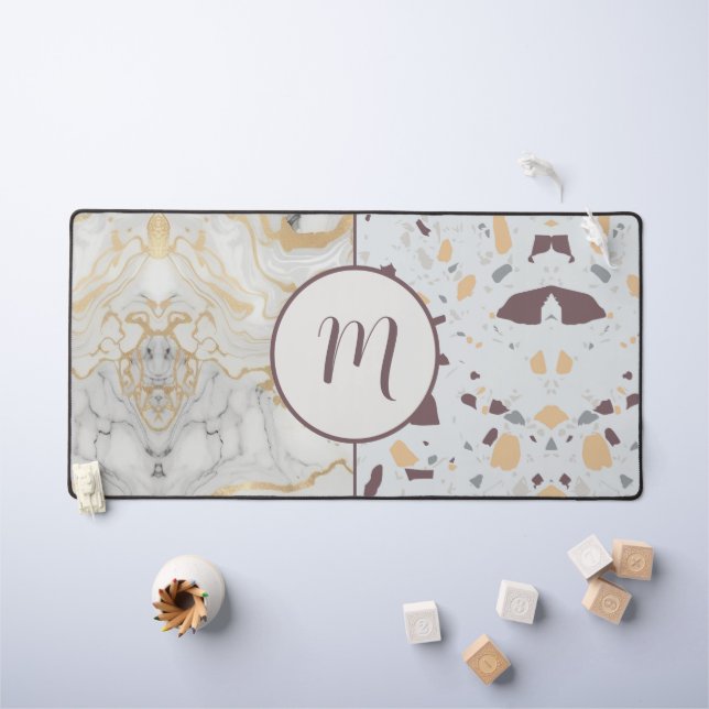 Love Terrazzo-Marble Custom Initial  Desk Mat (Kids Table)