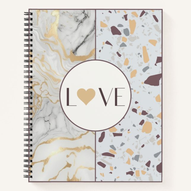 Love Terrazzo Marble Notebook with Gold Heart (Front)