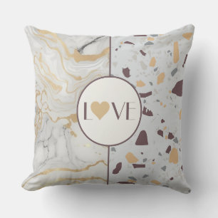 Love Terrazzo-Marble with Gold Heart Pillow