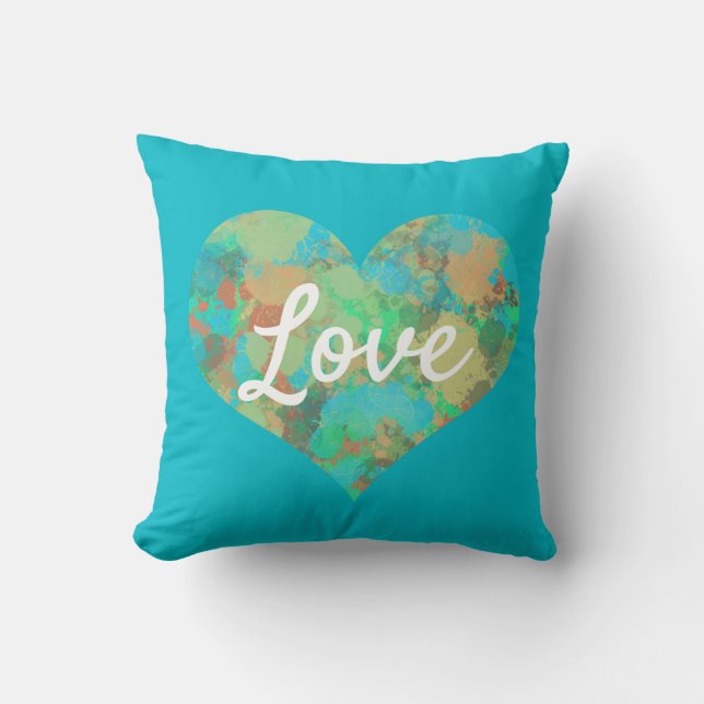 Love Text Heart Shape Green Drops 2 sided Cushion (Front)
